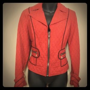 Vintage canvasbacks red quilted blazer w/blk trim
